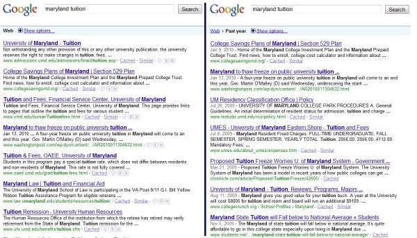 A search for Maryland tuition on Google
